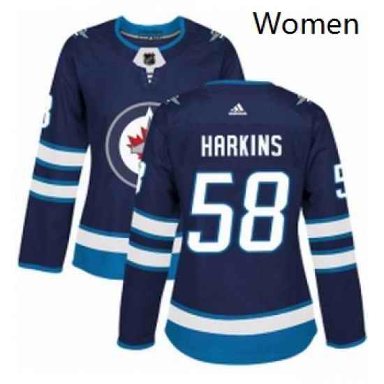 Womens Adidas Winnipeg Jets 58 Jansen Harkins Authentic Navy Blue Home NHL Jersey